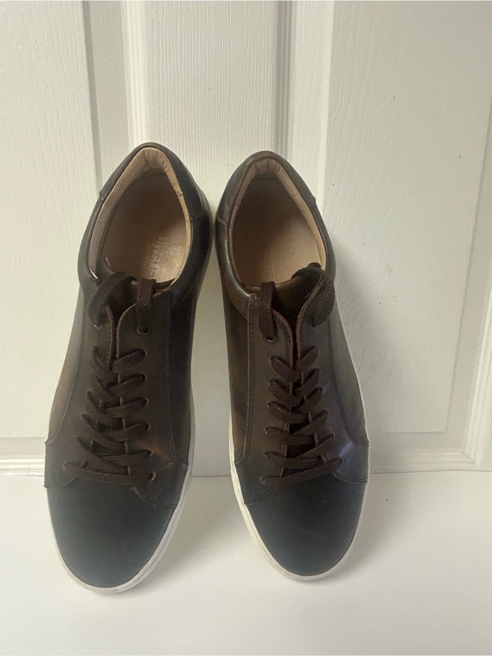Suitsupply Brown Leather Low-Top Sneakers with White Soles - Picture 4 of 10